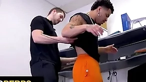 Young perps - security guard brings supposed black thief surrounding an obstacle backroom for deep cave search
