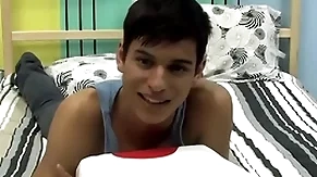 Cute twink is playing with his cock at near an interview