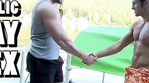 Gaywire - muscular studs tomm & rudy black bumping uglies out all over public
