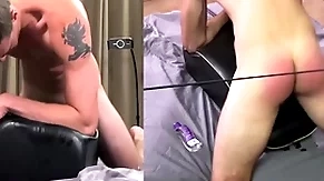 Hung alpha straight boy is spanked while fucking a sex toy