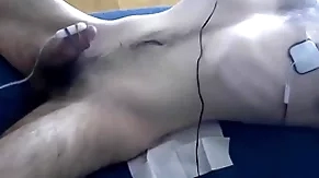 Male tied, edged upon vibrator and nipple estim