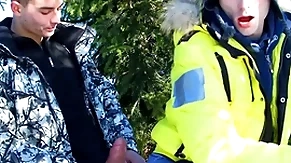 Two cheerful twinks fucking outside