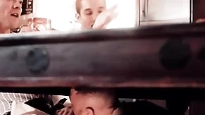 Blithe guy has his dicked sucked during dinner meeting