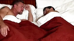 Gay law young gentleman sharing motel bed with horny law dad