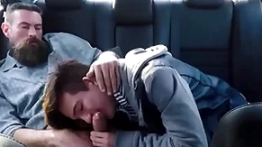 Twink step son and his step dad fuck in the back posterior of their car during driving practice
