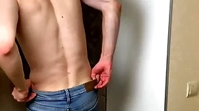 Hot boy in blue skinny jeans stroking his long dick (23cm)/ huge cum load