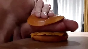Muscular scalding teen fucks a burger with a big dig up and cums forth it