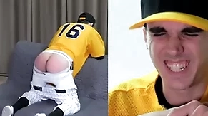 Straight twink spanked in a baseball uniform