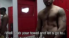 Intact latino bareback involving gym shower