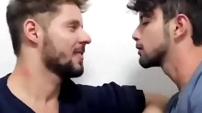 Hot kiss between three hot gays