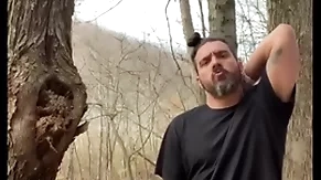 Horny latino hippie jerking off outside adulterated in the woods