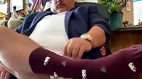 Big load from grandpa order of the day professor with wide feet, raiment socks, huge cock, and big orgasm at the end