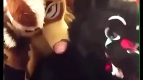 Fursuiters fuck in bathroom while bottom moans perform stridently