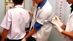 Skinny asian twink barebacking 3some at one's fingertips doctor office