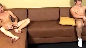 Gay twinks masturbate their shake hard dicks before cumming