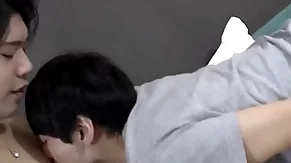 Cute japanese twink doggystyle fucked before mutual cumshot