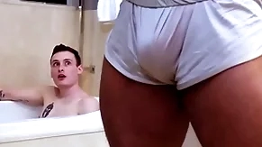 Showerbait big dick interracial shower fuck with facial