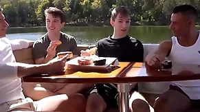 Step daddies foursome be thrilled by gay step sons surpassing a small craft trip