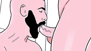 Hirsute straight scrounger sucks a male bottom's ass then the bottom sucks the straight's cock - animated joyous porn