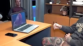 Boss got caught masturbating together with voyeur co-workers joined him