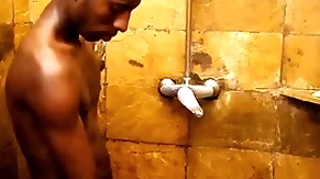 Slim african blows dong in shower before unsaddled sex