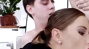 Bisexual office babe fucked in mmf 3some after abysm sucking