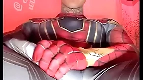 Jakipz strokes his massive cock in super hero costumes before shooting a huge load