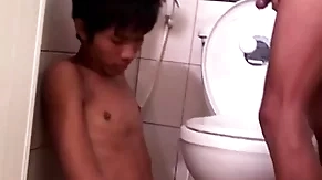 Asian bareback twink fucks pissing stud in doggystyle