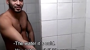 Two hot amateur young latino jocks paid cash by stranger to fuck in gym shower