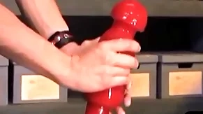 Weirdo bdsm stud takes massive dildo