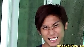 Pissdrinking asian twinks rim together with suck
