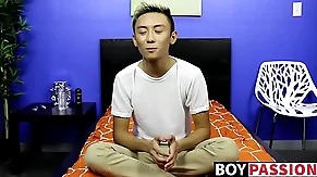 Asian twink strips vacant and masturbates after an interview